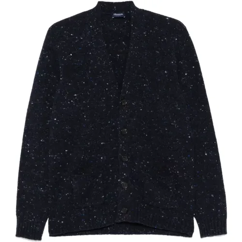 Blauer Speckle-Strick V-Ausschnitt Pullover , Herren, Größe: M - Drumohr - Modalova