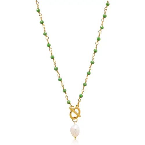 CZ Wrap Necklace with Pearl , female, Sizes: ONE SIZE - Nialaya - Modalova