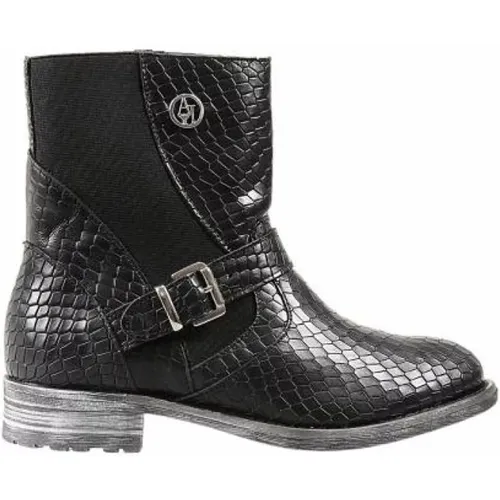 Ankle Boots, female, , Size: 9 US Crocodile-Embossed Leather Ankle Boots - Emporio Armani - Modalova