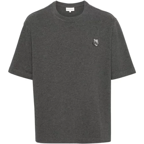 T-Shirt mit Signatur Fuchsmotiv , Herren, Größe: XL - Maison Kitsuné - Modalova