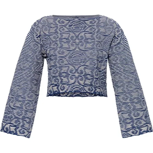 Marineblau und Cremefarbenes Geripptes Crop Top - `Collection Top` , Damen, Größe: M - Emporio Armani - Modalova