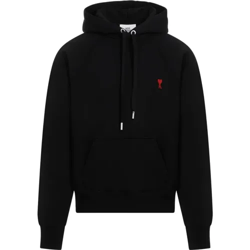 Schwarzer Baumwollhoodie mit Rote Logo , Herren, Größe: L - Ami Paris - Modalova