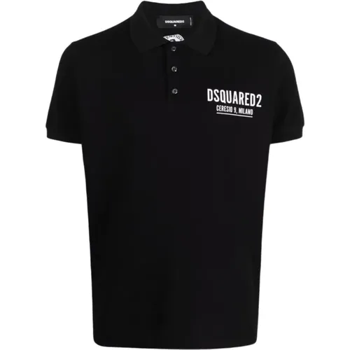 Schwarzes Polo T-Shirt mit Knopfverschluss - Dsquared2 - Modalova