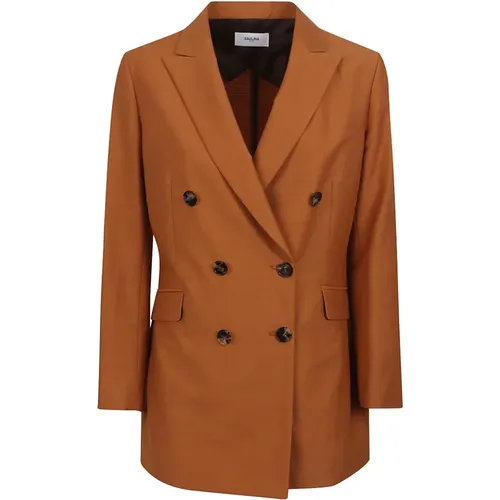 Rust Double-Breasted Slim Fit Jacket , female, Sizes: L, M - Saulina - Modalova