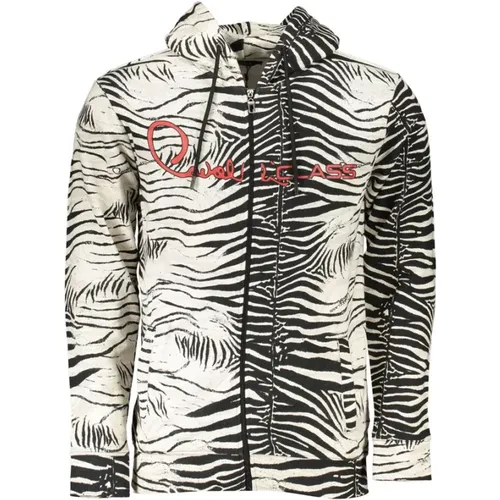 Zip-throughs, male, , Size: L Stylish White Hooded Sweatshirt with Unique Pattern - Cavalli Class - Modalova