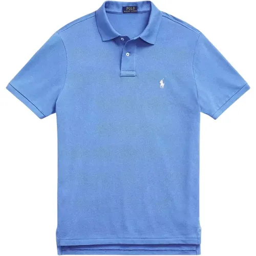 Baumwollblaues Poloshirt mit Logo Slim Fit , Herren, Größe: M - Ralph Lauren - Modalova