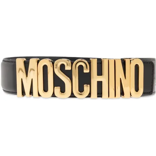 Belts, female, , Size: S Leather belt with logo - Moschino - Modalova