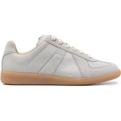 Blau-Graue Ledersneakers mit Signaturmotiv , Damen, Größe: 37 EU - Maison Margiela - Modalova