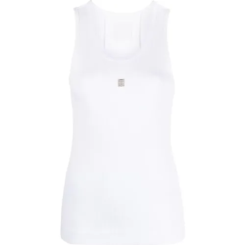 Weiße Gerippte Tanktop mit Metall Detail , Damen, Größe: M - Givenchy - Modalova