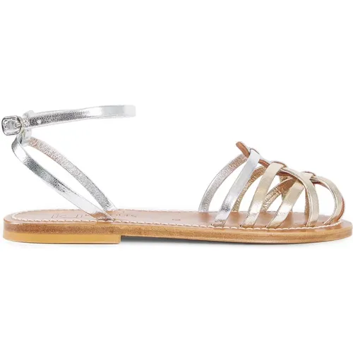 Flat Sandals, female, , Size: 6 US Silver Metallic Leather Block Heel Sandals - K.jacques - Modalova