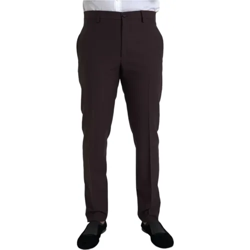 Braune Woll-Slim-Fit-Anzughose , Herren, Größe: XL - Dolce & Gabbana - Modalova