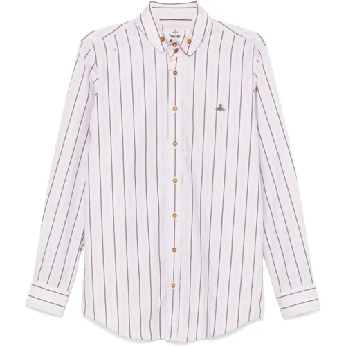 Casual Shirts, male, , Size: L Striped Cotton Shirt with Orb Logo - Vivienne Westwood - Modalova