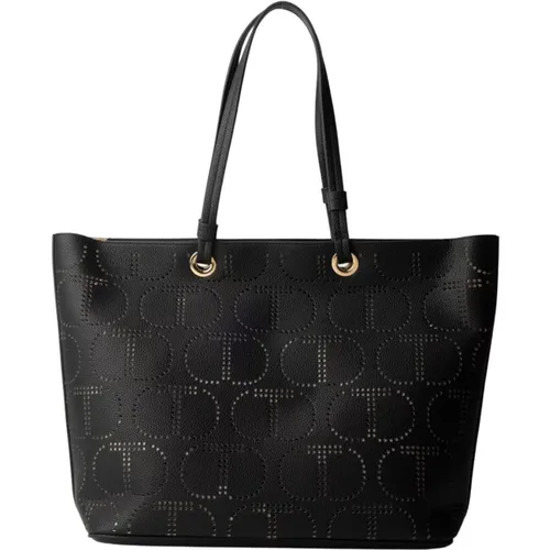 Schwarze Tote-Tasche mit perforiertem Logo - Twinset - Modalova