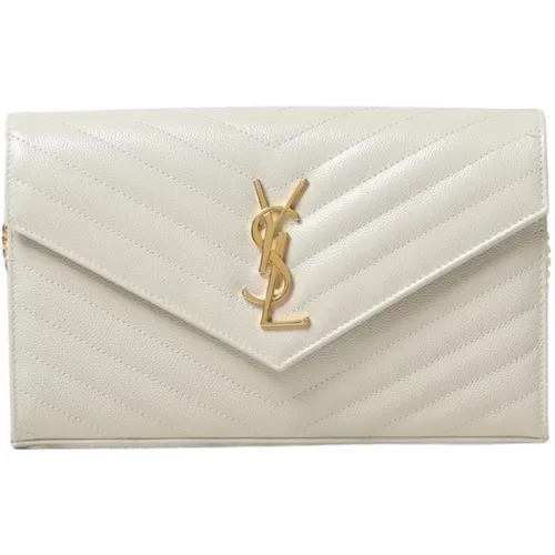 Cross Body Bags, female, , Size: ONE SIZE Lambskin Leather Chain Wallet - Saint Laurent - Modalova