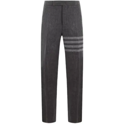 Chinos, male, , Size: XL Grey Low Waist Straight Leg Trousers with 4bar Detail - Thom Browne - Modalova