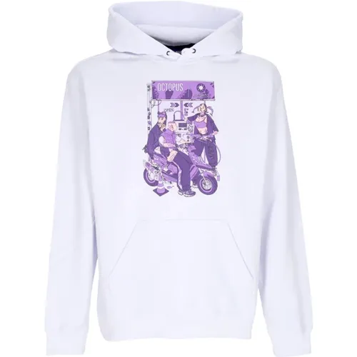 Weiße Kapuzen-Sweatshirt mit Grafik - Octopus - Modalova