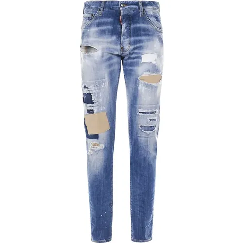 Slim-fit Jeans, male, , Size: L Slim-fit Denim Jeans with Bleach-effect Finish - Dsquared2 - Modalova