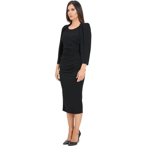 Schwarzes Elegantes Midi-Kleid mit Bootsausschnitt , Damen, Größe: M - Elisabetta Franchi - Modalova