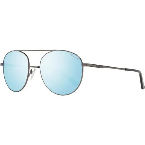 Sunglasses, male, , Size: ONE SIZE Gunmetal Oval Sunglasses Blue Mirrored - Gant - Modalova