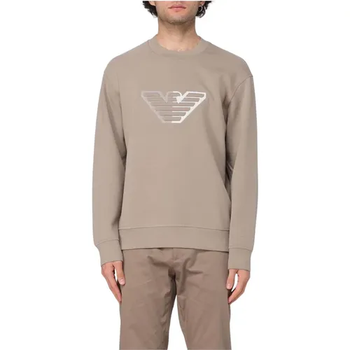 Sweatshirts, male, , Size: S Yellow Crew Neck Sweatshirt with Eagle Logo - Emporio Armani - Modalova