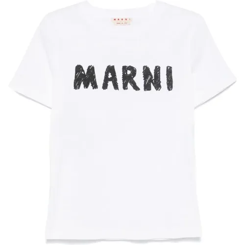 Weiße Crayon Logo T-Shirt Marni - Marni - Modalova