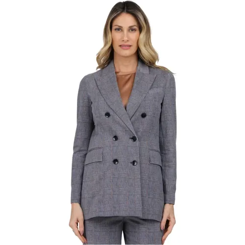 Blazers, female, , Size: M Double-Breasted Checkered Jacket - Circolo 1901 - Modalova