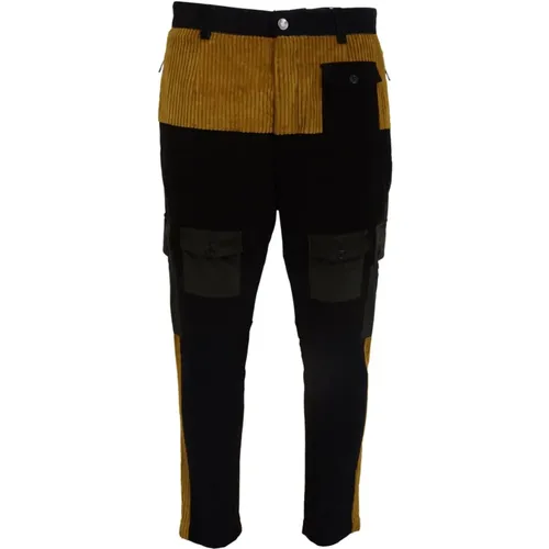 Elegant Black Tapered Trousers with Yellow Accent , male, Sizes: L - Dolce & Gabbana - Modalova