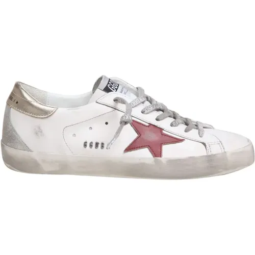 Sneakers, male, , Size: 7 US /Red/Gold Leather Sneakers Round Tip - Golden Goose - Modalova