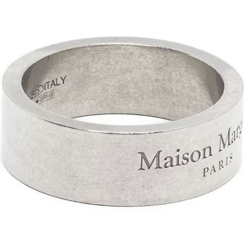 Logo-Engraved Silver Band Ring , male, Sizes: M - Maison Margiela - Modalova