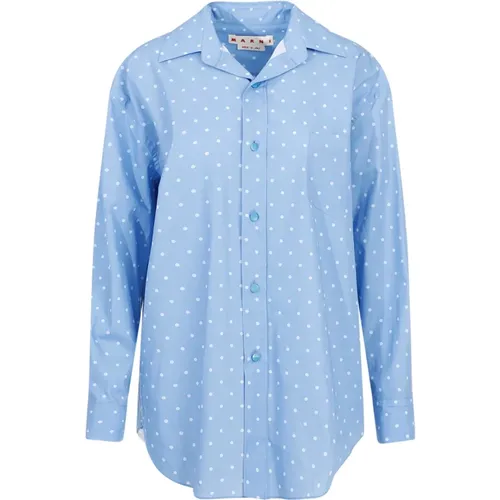 Blaues gepunktetes Baumwollhemd , Damen, Größe: S - Marni - Modalova