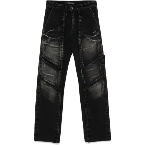 Straight Jeans, male, , Size: W34 Denim Jeans with Whiskering Effect - Y/Project - Modalova