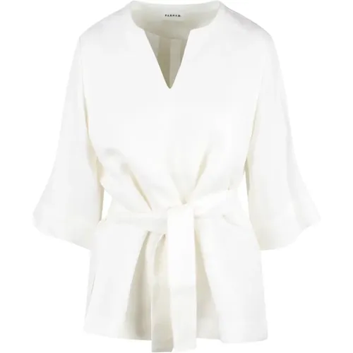 Blouses, female, , Size: L Linen Denim Belted Blouse - P.a.r.o.s.h. - Modalova