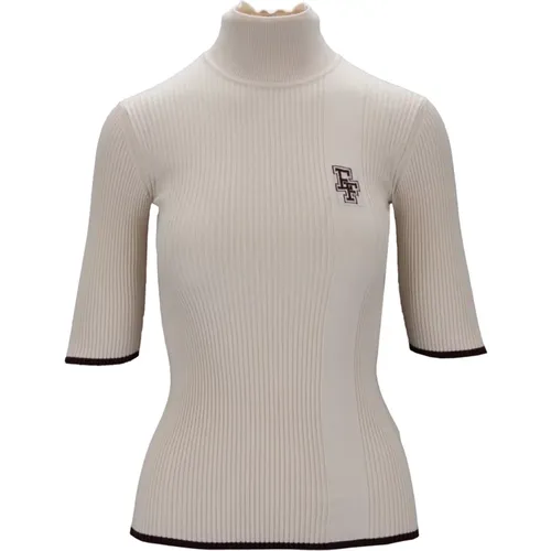 Turtlenecks, female, , Size: S Ribbed Turtleneck Short Sleeve Sweater - Elisabetta Franchi - Modalova