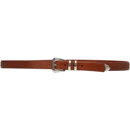 Belts, male, , Size: 100 CM Woven Tobacco Leather Belt with Silver Buckle - BRUNELLO CUCINELLI - Modalova