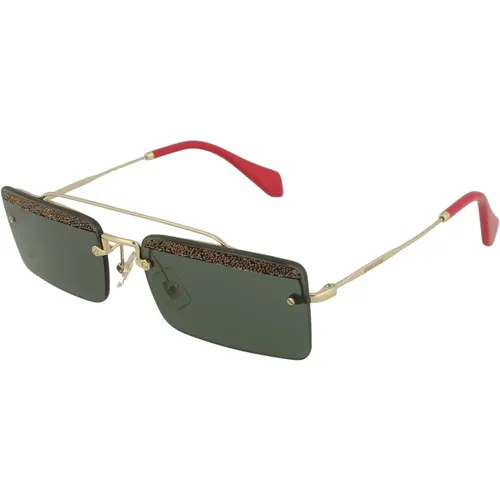 Sunglasses, female, , Size: 58 MM Rectangular Sunglasses with Sparkling Details - Miu Miu - Modalova