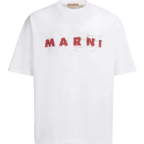 T-Shirts, male, , Size: L Printed logo cotton t-shirt - Marni - Modalova