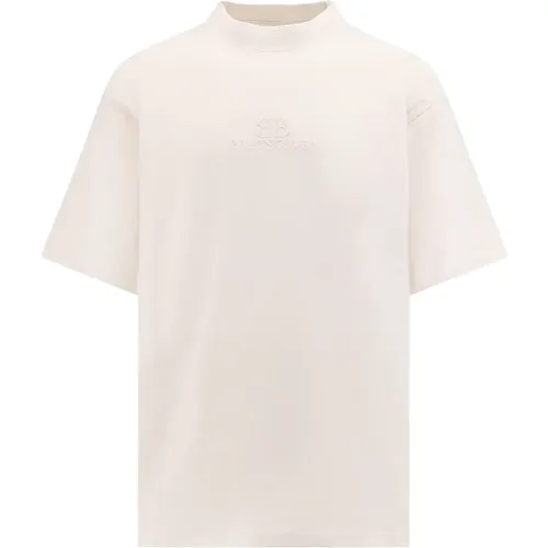 Ribbed T-Shirt with Logo Embroidery , male, Sizes: XL, S, M, L - Balenciaga - Modalova