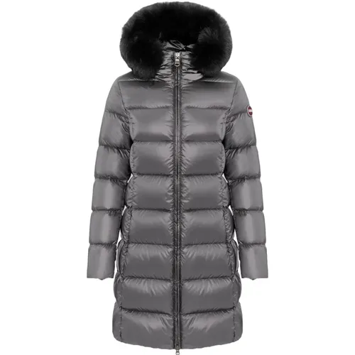 Down Coats, female, , Size: XL Grey Winter Coat with Fur Hood - Colmar - Modalova