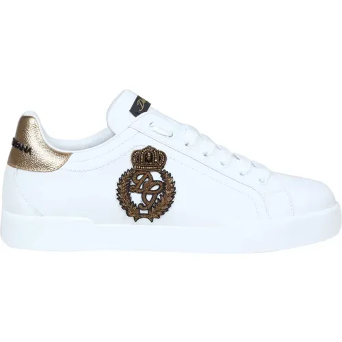Weiß/Gold Portofino Leder Sneakers - Dolce & Gabbana - Modalova