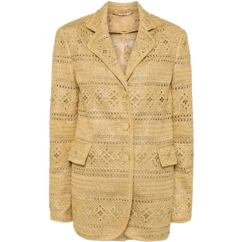 Golden Lace Jacket Classic Style , female, Sizes: XS, 2XS - Ermanno Scervino - Modalova