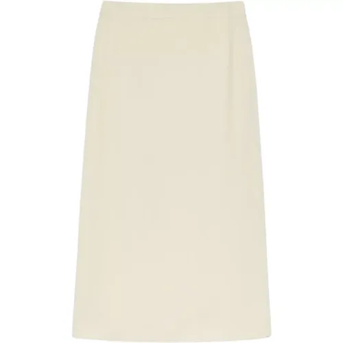 Maxi Skirts, female, , Size: 2XS Ivory Viscose and Linen Midi Skirt - Max Mara - Modalova