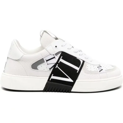 Weiße Low-Top Sneaker mit Bändern,Niedrige Sneakers aus strukturiertem Leder - Valentino Garavani - Modalova