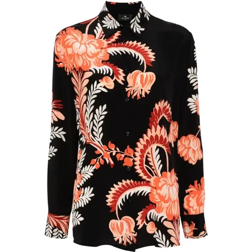 Floral Print Silk Shirt Black , female, Sizes: M, L - ETRO - Modalova