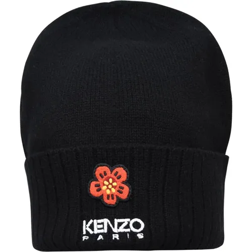 Schwarze Wollmütze mit Logo-Stickerei - Kenzo - Modalova