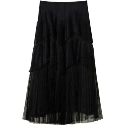 Midi Skirts, female, , Size: L Tulle Skirt with Pleats and Lace - Twinset - Modalova