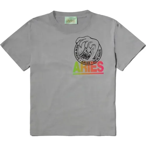 Wellenmuster Baumwoll-T-Shirt , Herren, Größe: L - Aries - Modalova