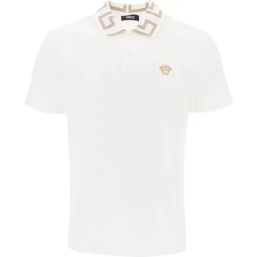 Polo-Shirt mit Greca-Kragen , Herren, Größe: L - Versace - Modalova