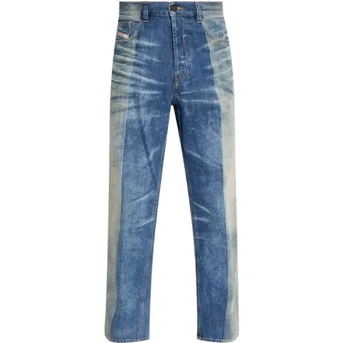 Straight Jeans, male, , Size: W30 Indigo Distressed Cotton Trousers - Diesel - Modalova