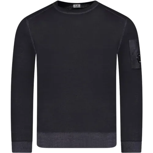 Blauer Wollpullover mit Logoärmel , Herren, Größe: L - C.P. Company - Modalova