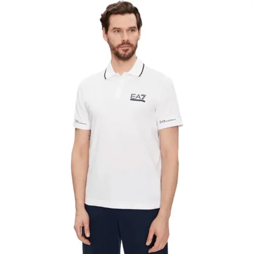 Weißes Poloshirt mit Marineblauem Besatz - Emporio Armani EA7 - Modalova